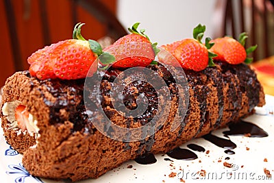 Christmas Log Cake Stock Photo