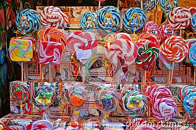 Christmas lollipops of different colors, flavors and shapes Editorial Stock Photo