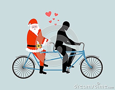 Christmas Lover. Santa Claus on bicycle. Lovers of cycling. Man Vector Illustration