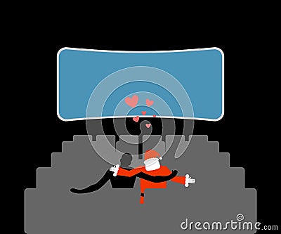 Christmas Lover. Santa Claus in cinema. Lovers watching movie th Vector Illustration