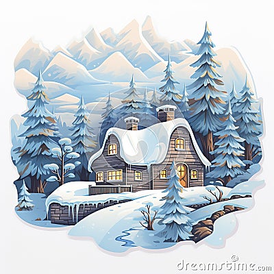 Christmas maiga charming winter scenery illustration. Cartoon Illustration