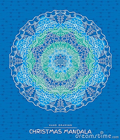 Christmas mandala with decorative holidays elements on blue Vector Illustration