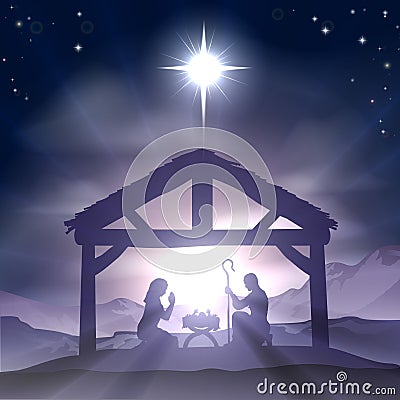 Christmas Manger Nativity Scene Vector Illustration