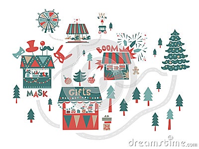 Christmas market, fair, winter festival Vector Illustration