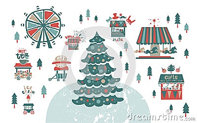 Christmas market, fair, winter festival Vector Illustration