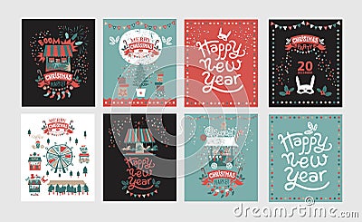 Christmas market, Happy New year and Merry Christmas Vector Illustration