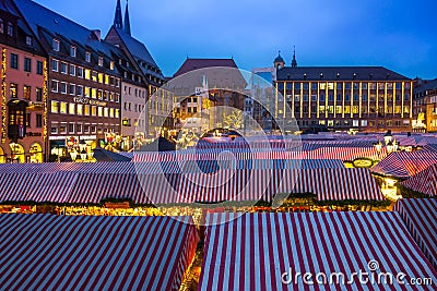 Christmas Market-many stalls- Nuremberg (Nuernberg), Germany Editorial Stock Photo