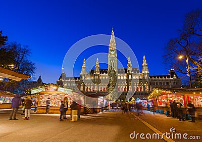 Christmas Market near City Hall in Vienna Austria Editorial Stock Photo