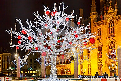 Christmas Market Place at Bruges, Belgium Stock Photo