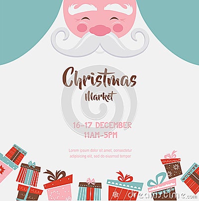 Christmas market poster with santa and presents. vector illustration Vector Illustration