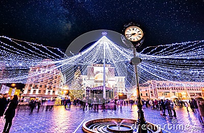Christmas Market Timisoara lights in center Editorial Stock Photo