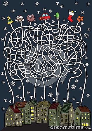 Christmas Maze Game Vector Illustration