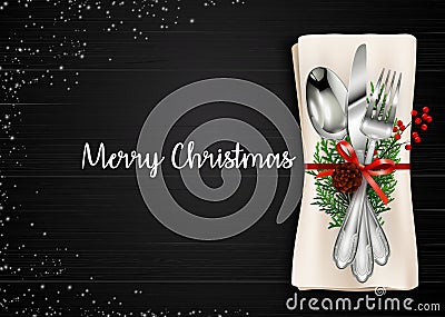 Christmas meal table setting background Vector Illustration