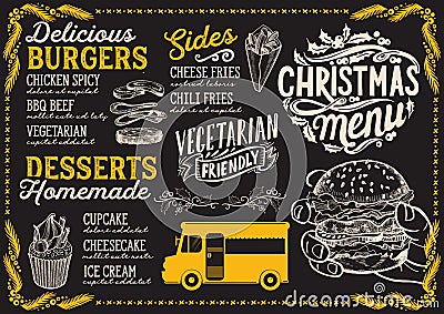 Christmas menu template for food truck. Vector Illustration