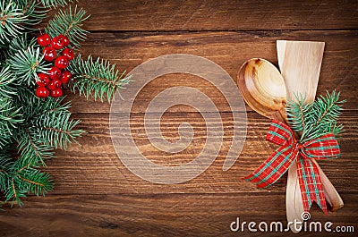 Christmas menu on wooden background. Top view Stock Photo