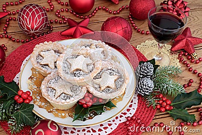 Christmas Mince Pies and Wine Stock Photo