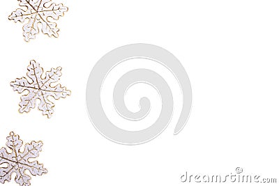 Christmas minimal left side border made of decorative snowflakes isolated on white. Copy space Stock Photo