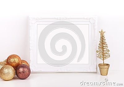 Christmas mockup styled stock photography with white frame Stock Photo