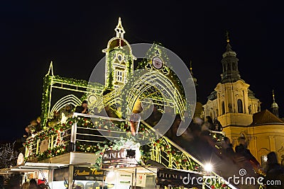 Christmas Mood on the night Old Town Square, Prague, Czech Republic Editorial Stock Photo