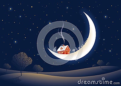 Christmas moonlit night Vector Illustration