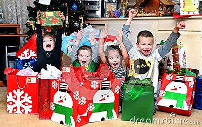 Christmas Morning Excitement Stock Photo