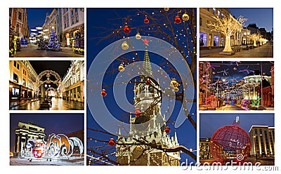 Christmas Moscow, Russia. Collage Editorial Stock Photo