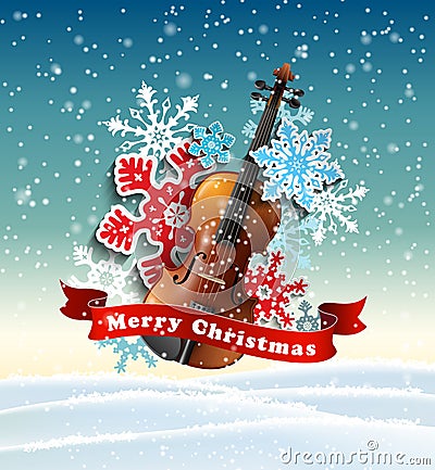 Christmas motive with violin and paper snowflakes Vector Illustration