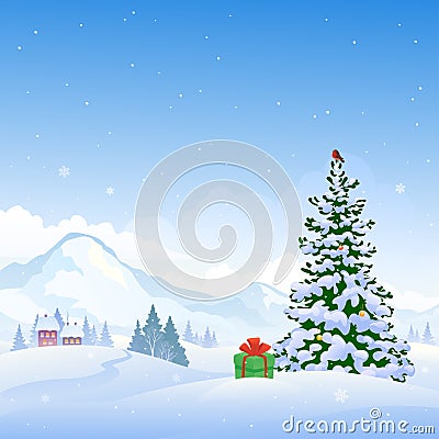 Christmas mountains snowy background Vector Illustration