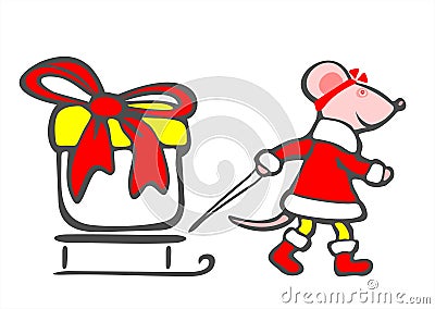 Christmas mouse and gift Vector Illustration