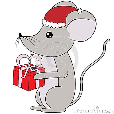 Christmas mouse with gift Vector Illustration