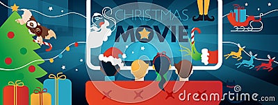 Christmas Movie Facebook Cover, kids TV party. Vector Illustration