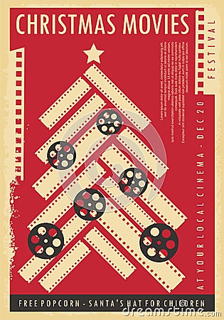 Christmas movie show retro poster design Vector Illustration