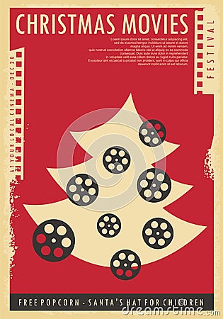 Christmas movies festival conceptual poster design Vector Illustration