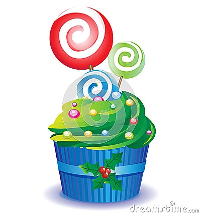 Christmas muffin with candy lollipops Stock Photo