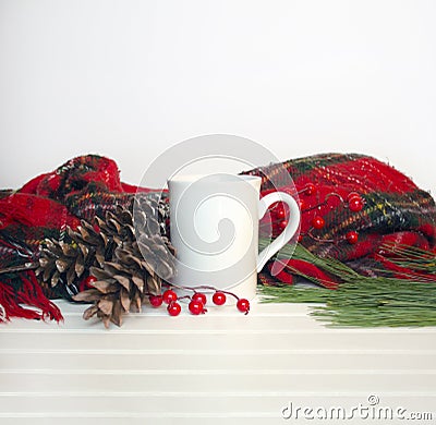 Christmas mug mockup - blank area for adding design Stock Photo