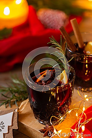 Christmas mulled wine on a rustic wooden table Stock Photo