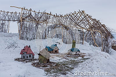 Christmas multicolored toy houses, Altai, Russia Stock Photo