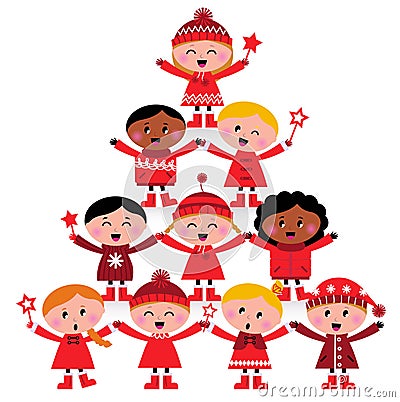 Christmas multicultural kids Tree Stock Photo