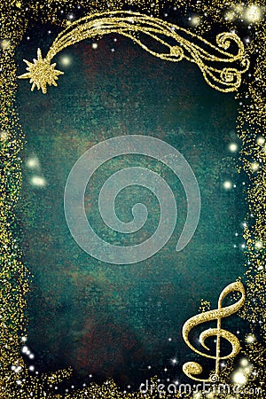 Christmas musical card, treble clef, 3D illustration, vertical Stock Photo