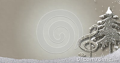 Christmas musical card. Treble clef and fir tree Stock Photo