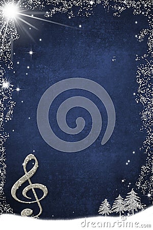 Christmas musical card. Treble clef and fir trees Stock Photo