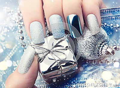 Christmas nail art manicure idea. Winter holiday manicure design Stock Photo