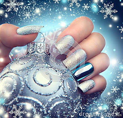 Christmas nail art manicure. Winter holiday manicure design Stock Photo