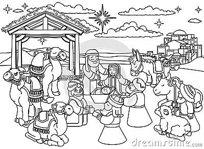 Nativity Scene Christmas Cartoon Vector Illustration