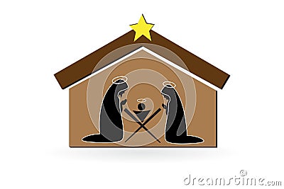 Christmas Nativity family manger scene icon vector image Vector Illustration