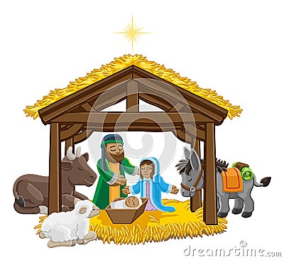 Christmas Nativity Scene Cartoon Vector Illustration