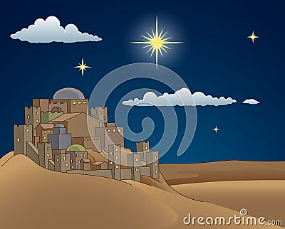 Nativity Christmas Bethlehem Star Cartoon Scene Vector Illustration