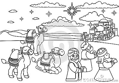 Wise Men Christmas Nativity Scene Cartoon Vector Illustration