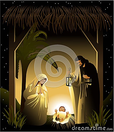 Christmas Nativity Scene With Holy Family Royalty Free Stock Photo
