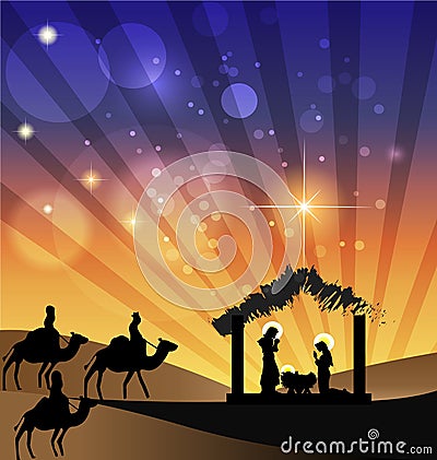 Christmas nativity scene holy family Vector Illustration